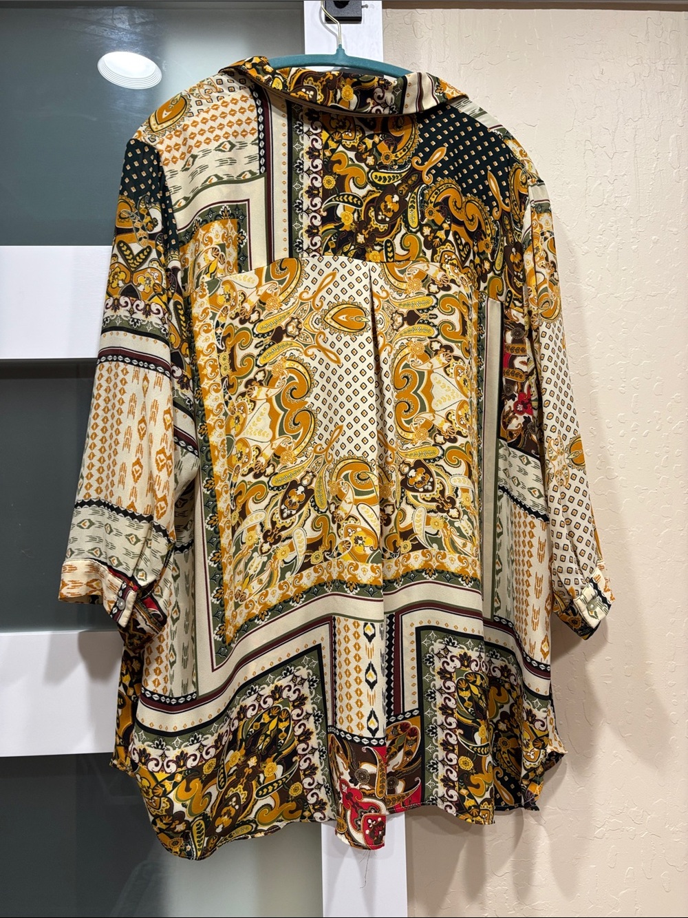 Rose & Olive womens Patchwork Paisley Button-Down Shirt in Yellow, Red and Cream - Picture 3 of 3